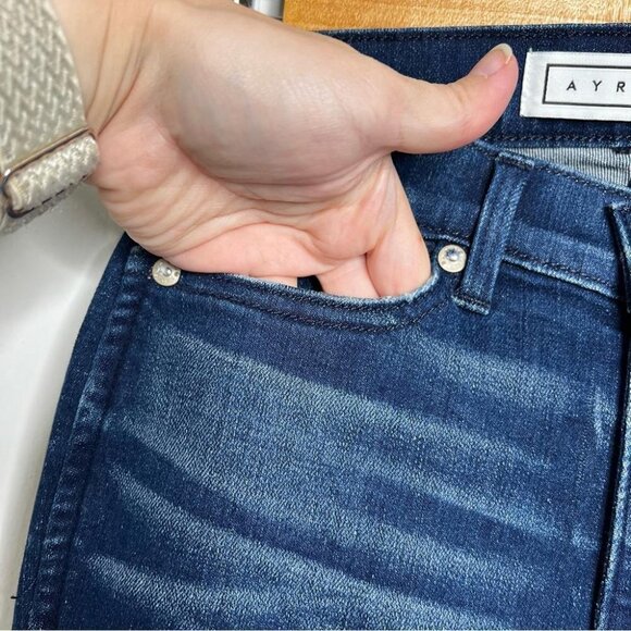AYR Womens Size 25 High Rise Ankle Slit Jean Stretch Skinny Whiskered Denim Blue - Picture 6 of 12